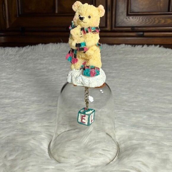 Vintage Mother and Cub Bear L-O-V-E Letter Block Glass Bell Figurine - Picture 6 of 10